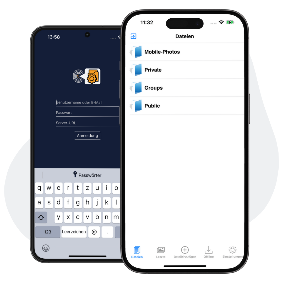 MobiVisor Files secure mobile file management app showing folders on smartphones