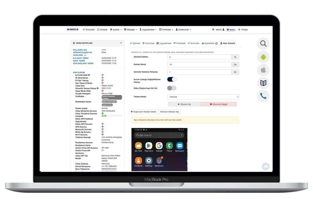 MobiVisor uzaktan destek — BT ekibi için mobil cihaz uzaktan erişim