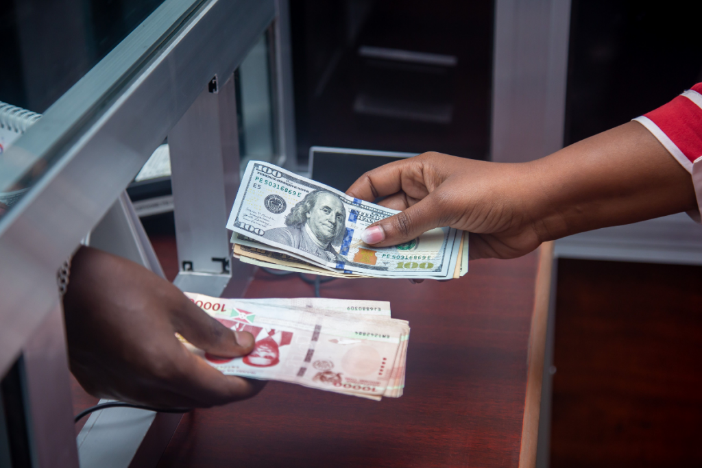 Bank teller assisting a customer at a branch counter