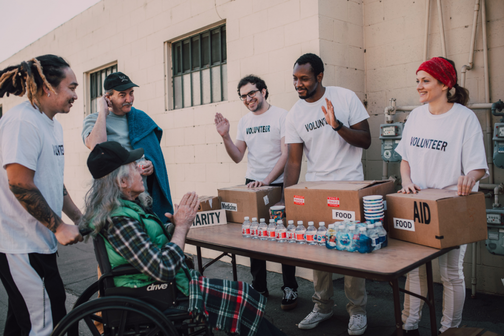 Volunteers collaborating on fieldwork for a non-profit organization